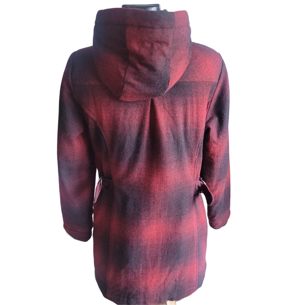 Woolrich Plaid Ombre Red Hunt Style Hooded Wool Blend Coat S - Picture 9 of 12